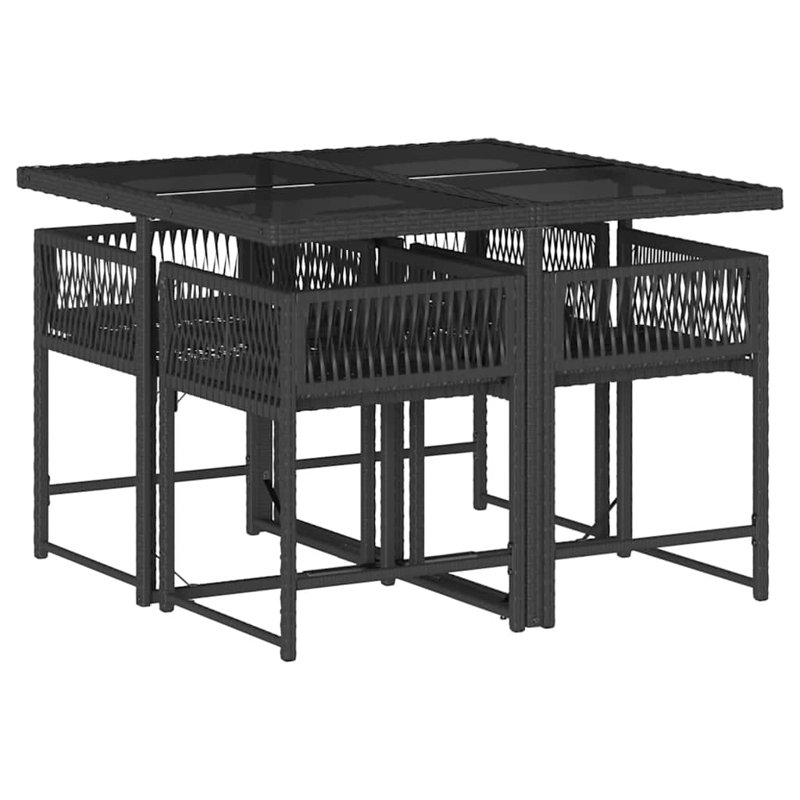 Ensemble de salle à manger de jardin en PE rotin 4 places pliable, Noir / Noir