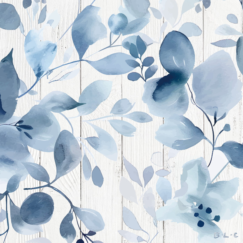 «Blue Floral Watercolor», art mural sur toile tendue, H 30 po x l 30 po