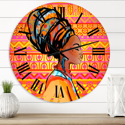 Portrait of Afro American Woman With Turban I - Modern wall clock
