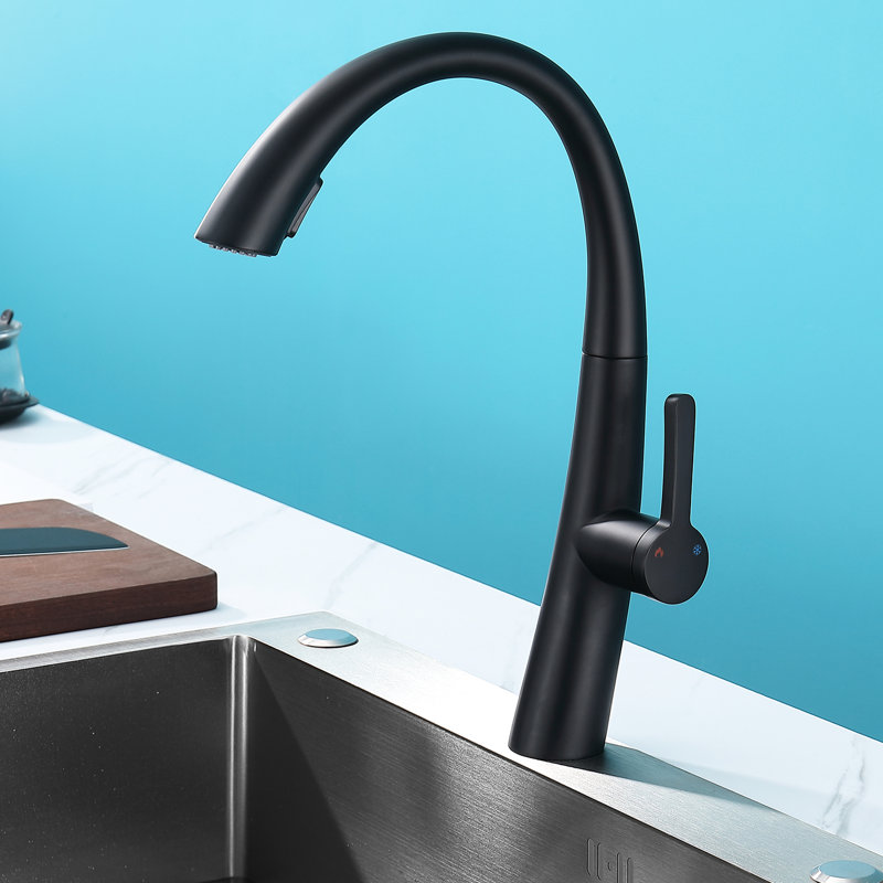 Matte Black Stainless Steel Pull Down Kitchen Faucet, High Spout, 1.5 Gpm Flow, Soft Rubber Spray Holes Out Black, Flow Rate, Construction Material