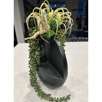 Succulent Designs by Abel Magana Succulent Design on Black Metal Vase  |Unique Succulent Arrangements | Artificial Succulents | Wayfair