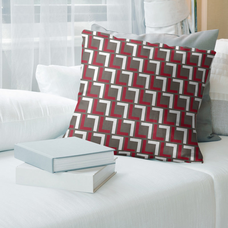 Housse de coussin Tampa Bay, Polyester sergé, 14 po x 14 po, Brun / blanc / rouge