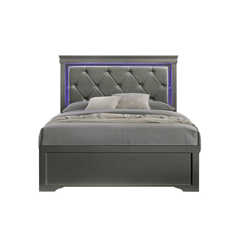 Upholstered Twin Bed With Led Headboard, Modern Style, Metallic Gray, And Elegant For Bedroom Gray Upholstery, Refined