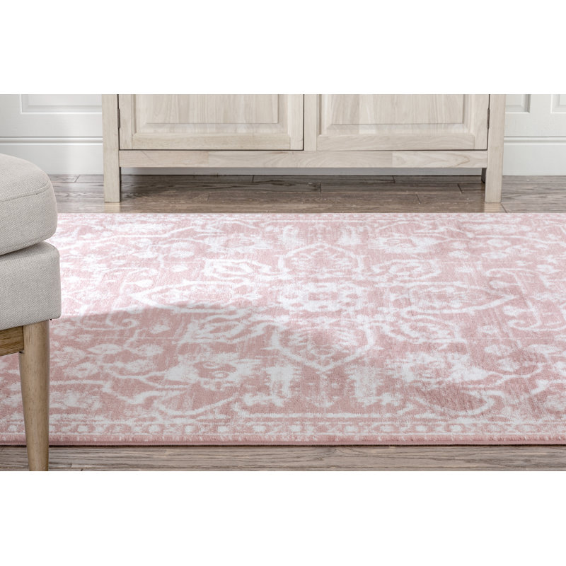 Dazzle Blush Pink/White Disa Vintage Medallion Soft Rug, Rectangle 120 x 160cm