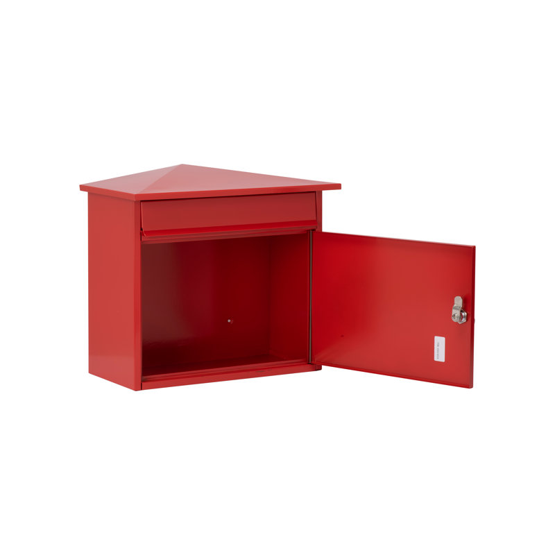 Mersey Wall Mounted Galvanised Steel Lockable Weatherproof Post Box - 39x35x20cm, Red