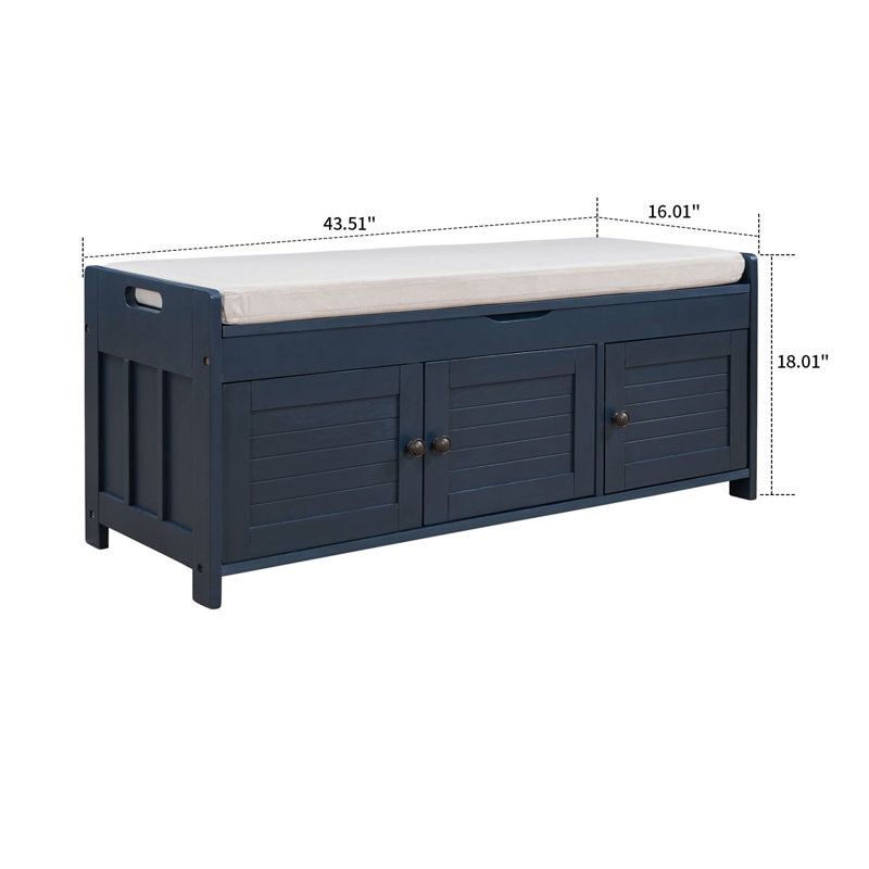 Lita Linen Blend Upholstered Storage Bench, Antique Navy