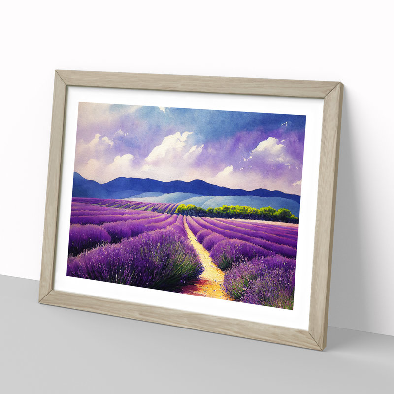 Lavender Field Watercolour Vol.2 - Single Picture Frame Print, 25cm H x 34cm W x 2cm D, Oak Framed