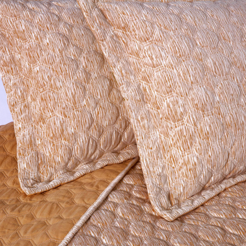 Apricot Orange Queen Velvet Reversible Quilt Set