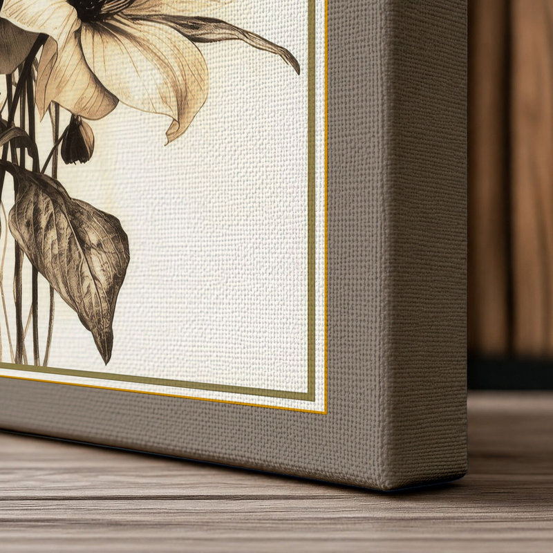 Gathered Daisies Botanical - Wrapped Canvas, 30x20 - 76.2 x 50.8 cm, Taupe Border