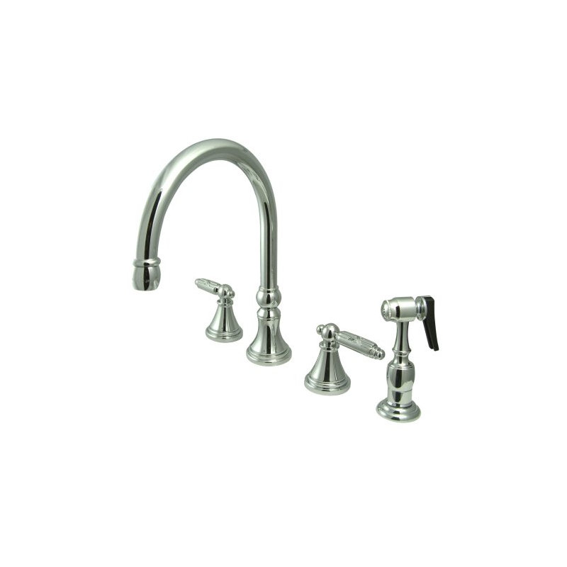 Deck Mount Double Handle Widespread Kitchen Faucet with Metal Cross Handle, Chrome