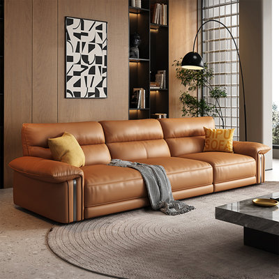 Orange Genuine Leather Modular Sofa cushion couch
