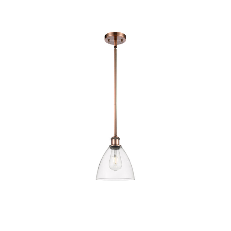 Luminaire suspendu en forme de globe à 1 lumière Alonta, Transparent, H 42,25 po x l 7,5 po x P 7,5 po, Cuivre antique