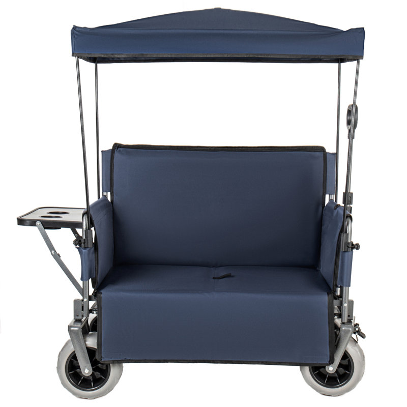 3-In-1 Collapsible Wagon Converts To Bench Convertible Folding Wagon Cart With Canopy &Rear-Mounted Folding Tabletop, Marine