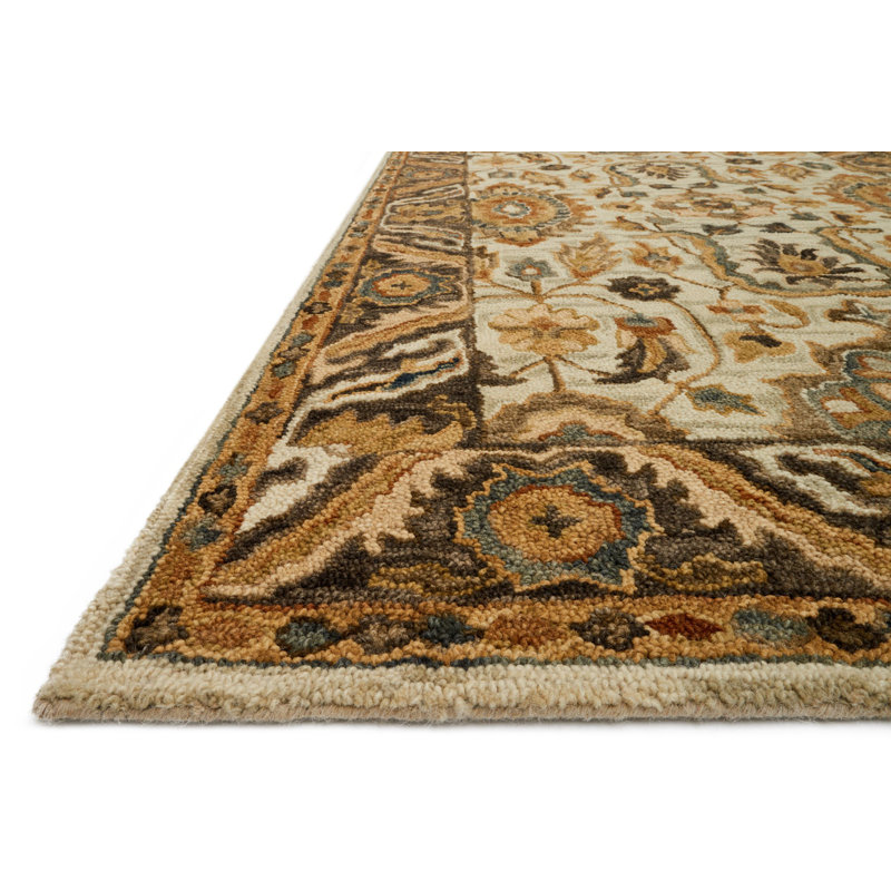 Tapis oriental beige / brun en laine crocheté à la main Asan, Rectangle 2 pi 3 po x 3 pi 9 po