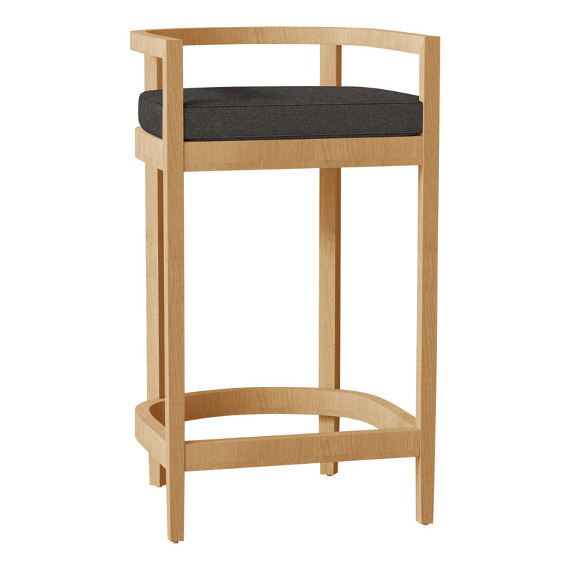 Santa Barbara Patio Bar Stool with Cushion, Welt, Oyster Teak, Verona Mist