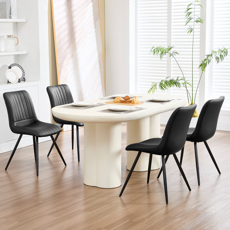 Stylish Upholstered Faux Leather Dining Chair with Sturdy Metal Legs, Black, 4