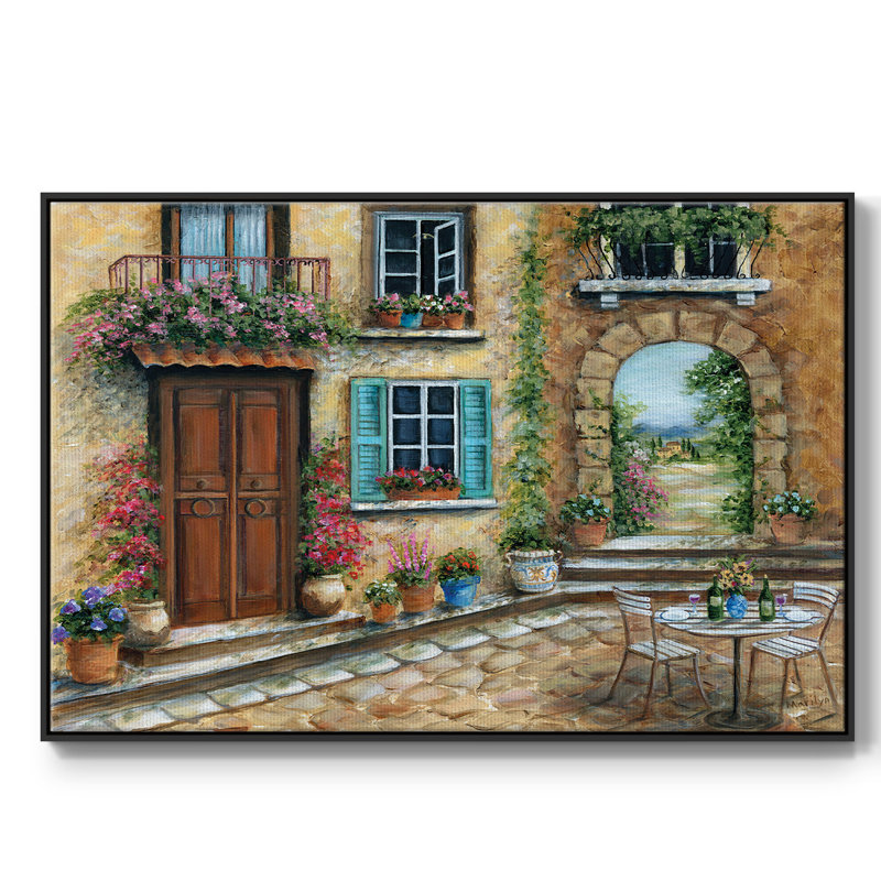 Tuscan Courtyard, reproduction d'art sur toile, H 25 po x l 37 po x P 2 po, Noir