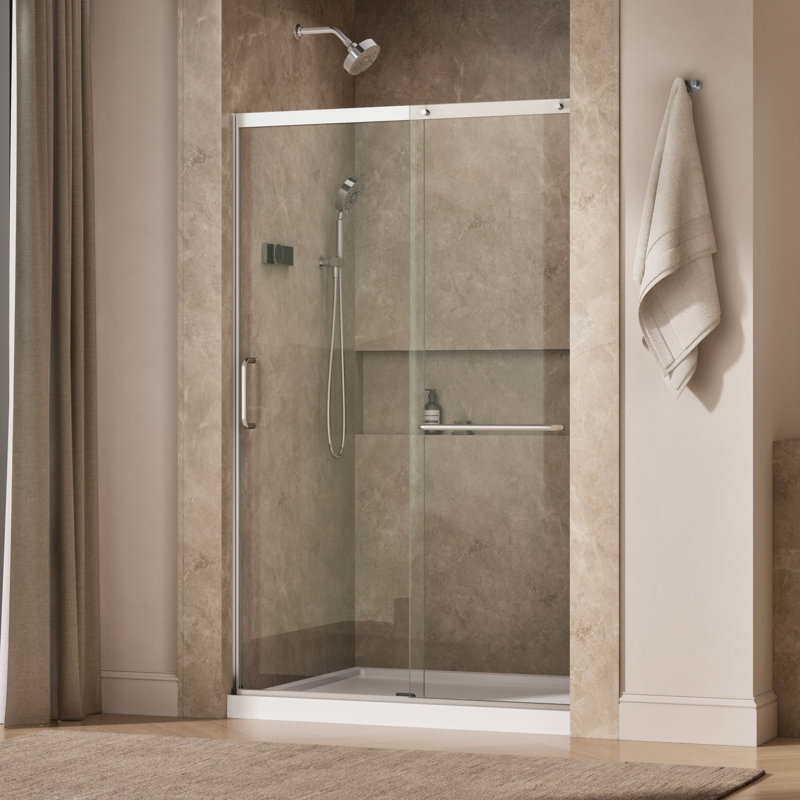 Elate Tall Sliding Shower Door, 75-1/2-In H X 50-1/4 - 53-5/8-In W, With Heavy 5/16-In Thick Crystal Clear Glass, Silver
