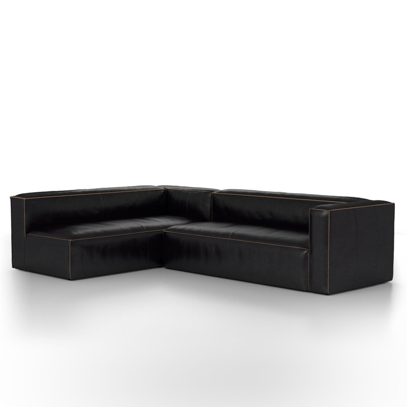 Canapé modulaire en cuir Strom 120 po, Orienté à gauche (vu de face), Cuir grainé noir Old Saddle