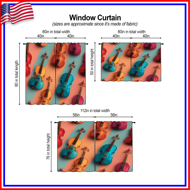 Rideaux obscurcissant et obscurcissant Violins Music - 2 panneaux, 20in x 50in - 2 panels, Obscurcissement de chambre