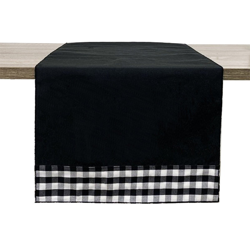 Handmade Reversible Checkered Border Design Table Runner, 36" x 15", Black