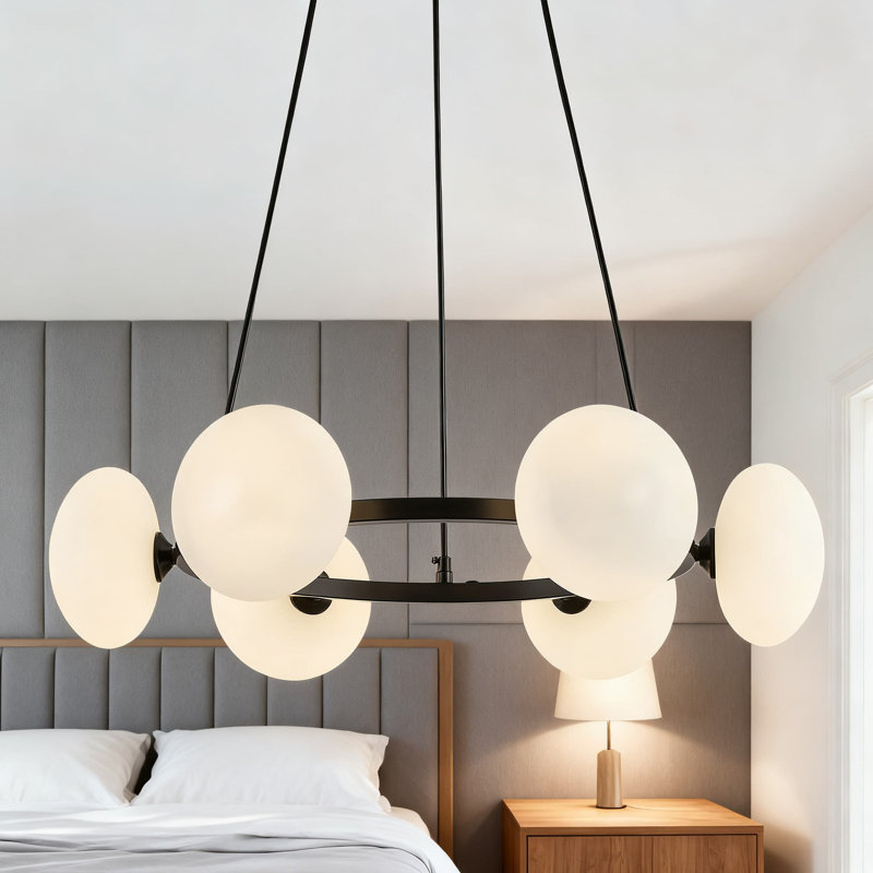 Modern Farmhouse Chandelier With 6-Light Sputnik Design, Black Wagon Wheel Ceiling Light Fixture For Kitchen Island And Dining Room