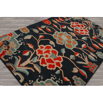 3x5 Blue Hand Tufted Handmade Botanical Wool Area Rug