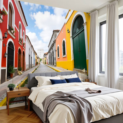 Peel and Stick Wallpaper Wall Mural fisheye view street old san juan puerto rico puerto ricos Wall Art Self Adhesive and Removable
