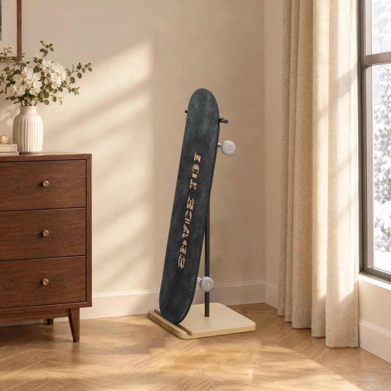 Solid Wood Base Freestanding Snowboard Floor Display Stand, Adjustable Vertical Single Snowboard Storage Rack 
