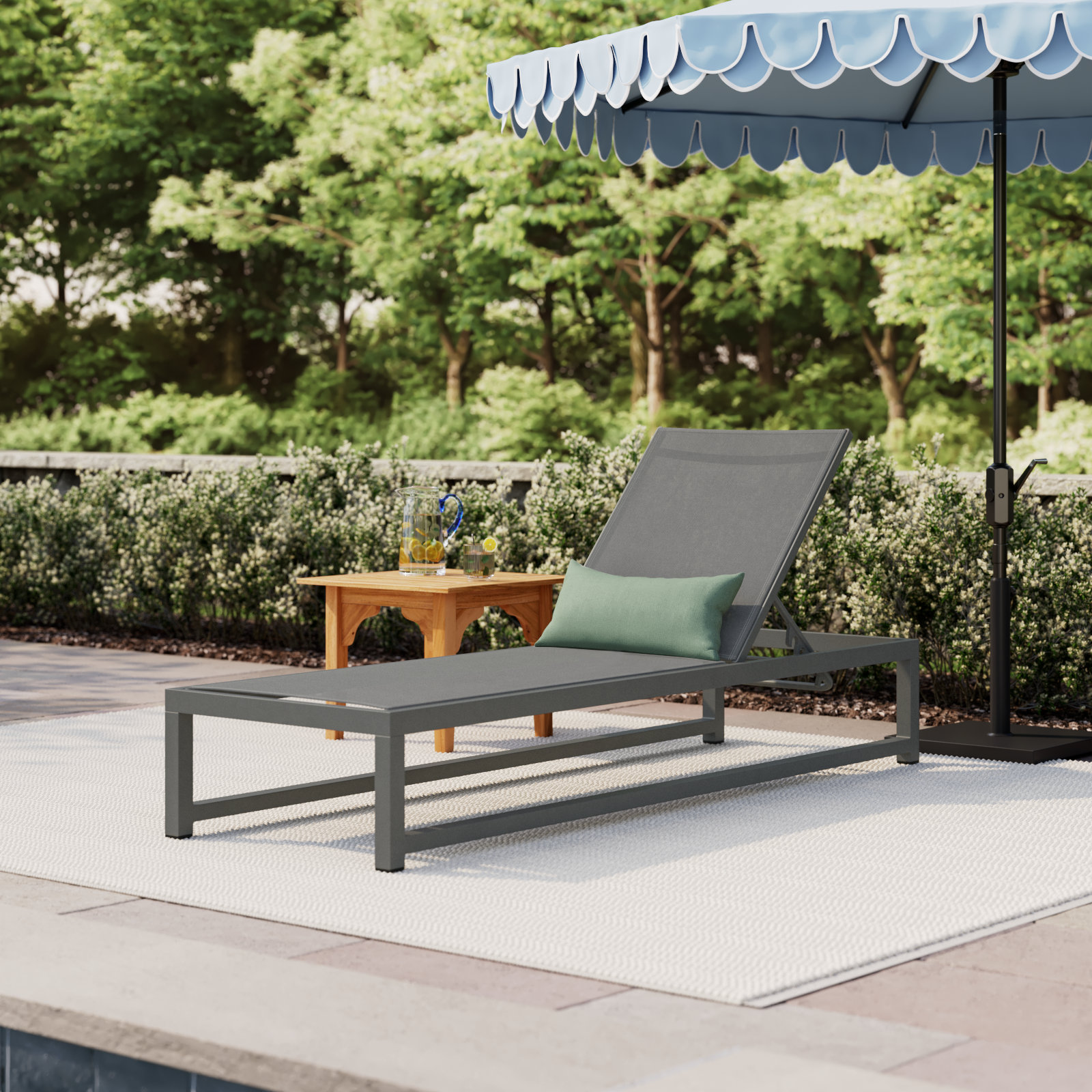 Bupleurum 26" Patio Chaise Lounge, Gray, Gray