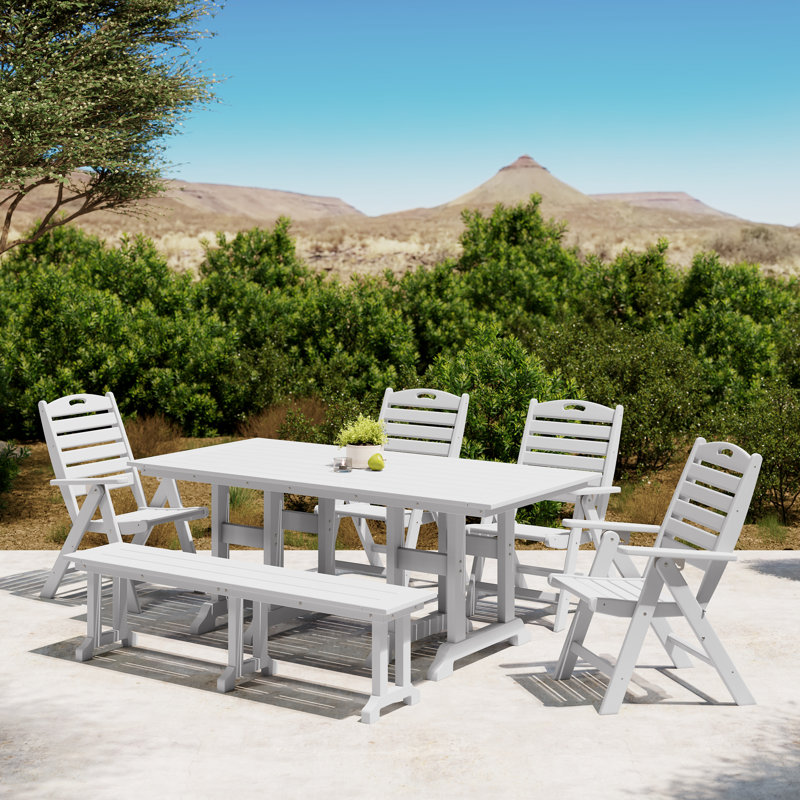 Laguna 6-Piece Dining Set With Bench, White