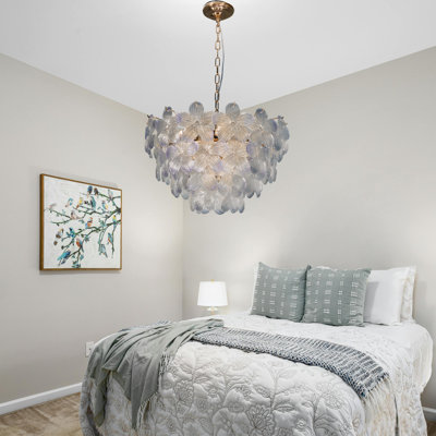 Purple Flower-Shaped Glass Chandelier, 23.6 Inches Modern Gold Pendant Light Living Room Bedroom