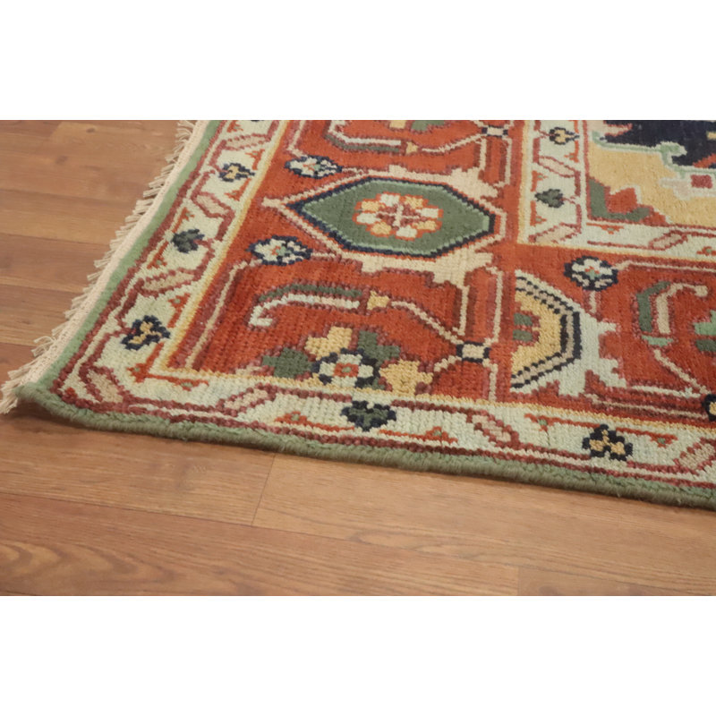 Tapis vert en coton 12 pi 2 po x 9 pi 1 po One-of-a-Kind