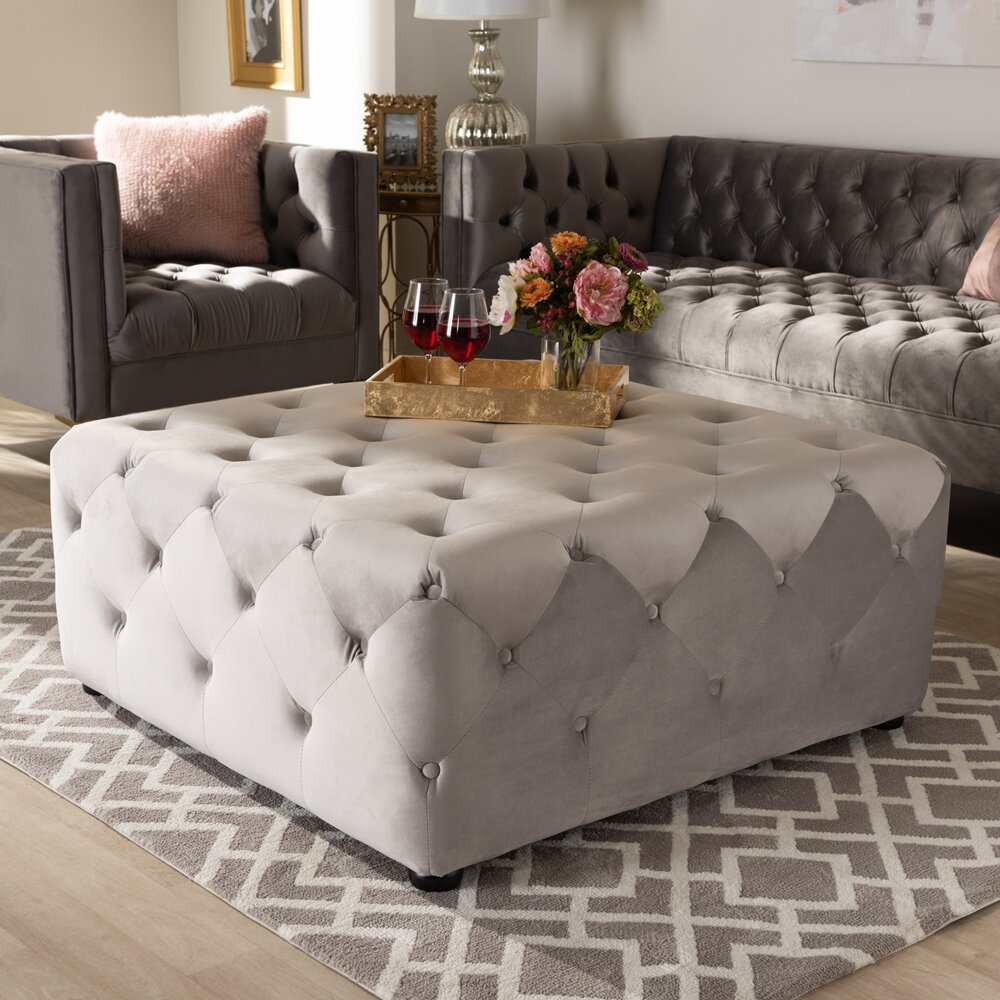 Mercer41 Urrutia Velvet Ottoman & Reviews | Wayfair