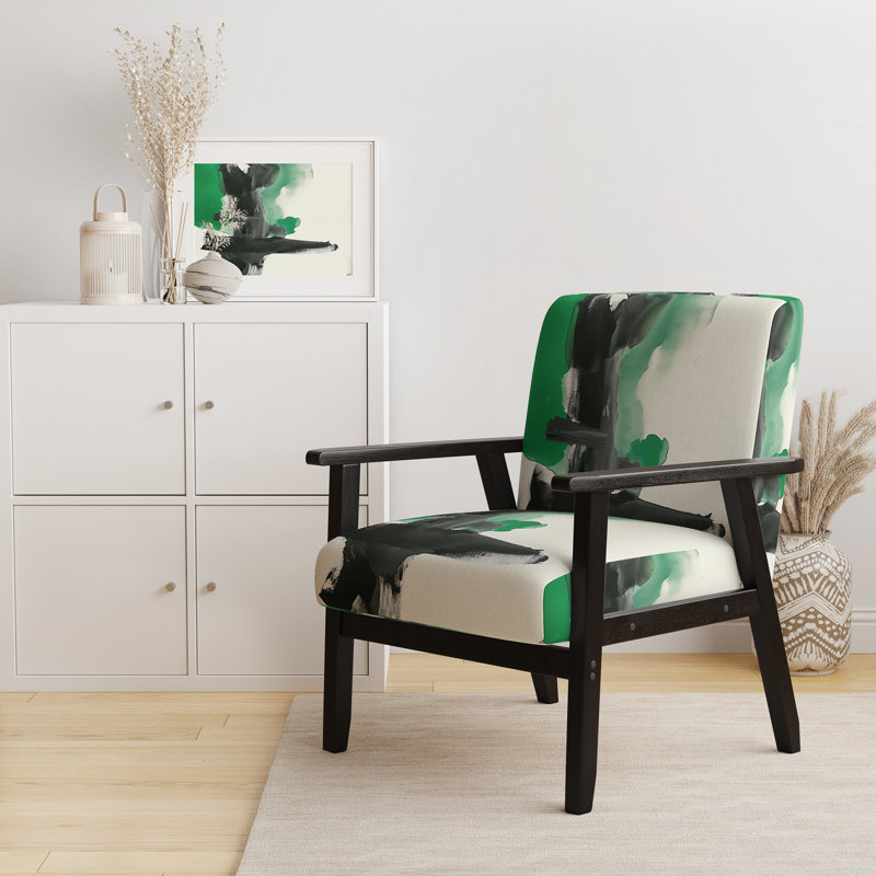 Chaise avec accoudoirs rembourrée Geometric IV, Polyester vert, Accoudoirs carrés noirs