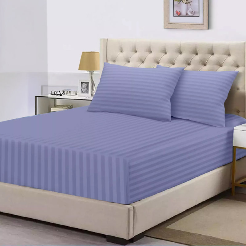 Spevek Soft & Cozy 40cm Extra Deep Pocket Microfiber Striped Fitted Sheet, Washed Blue, Single (91 x 190 cm)