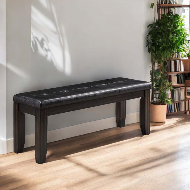 Black Synthetic Leather & Espresso Finish Bench