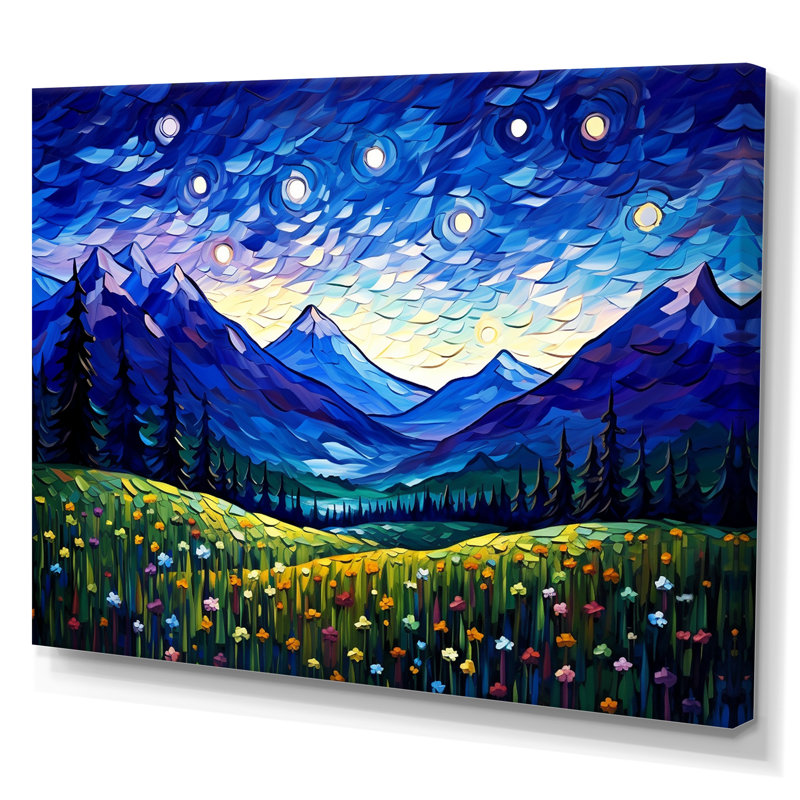 «Vangogh Starry Night Over The Mountains», encadré sur toile par Vincent Van Gogh, peinture, H 24 po x l 32 po x P 1 po