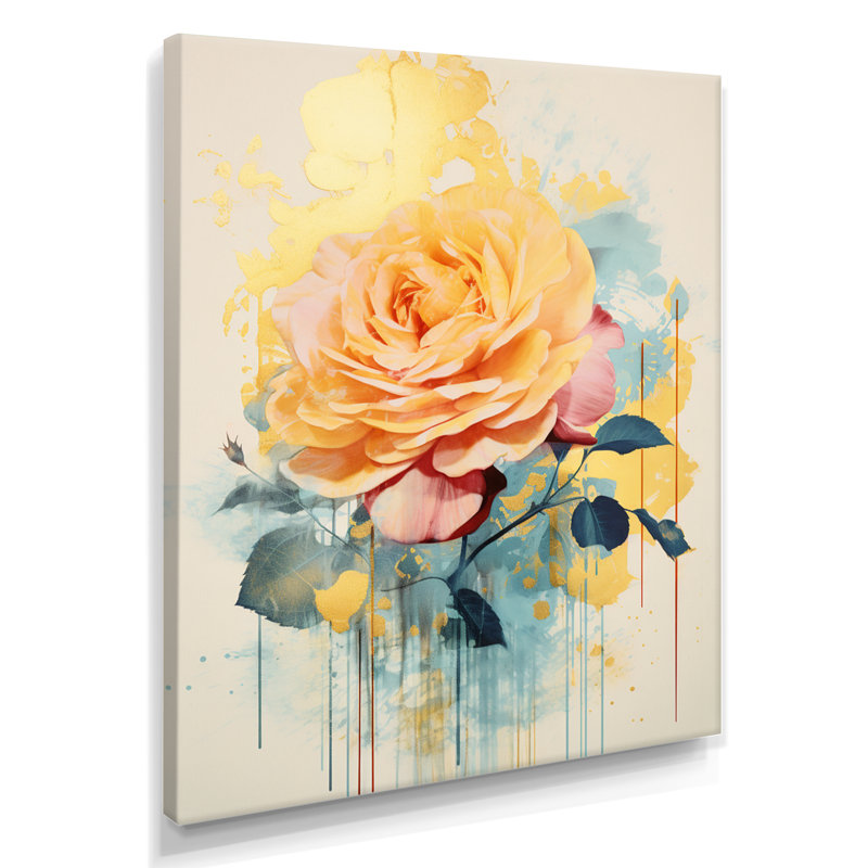 Jaune jaune, rose, rétro, art mural, salon, H 32 po x l 24 po x P 1 po, Toile tendue