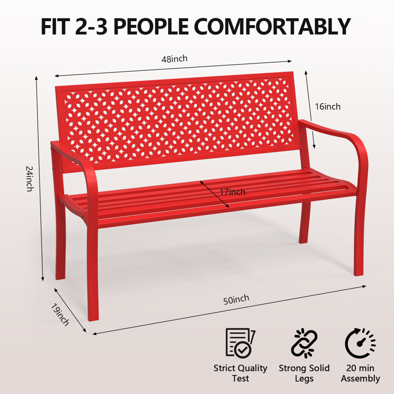 Banc d'extérieur classique en métal (rouge), Rouge