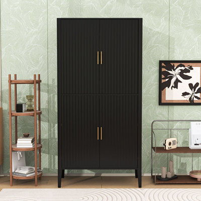 Armoire de cuisine autoportante avec éclairage à DEL, rangement réglable et présentoir en verre