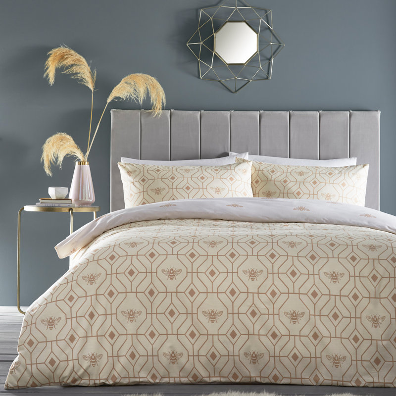 Bee Deco 144 TC, Super King Duvet Cover + 2 Standard Pillowcases, Eau De Nil