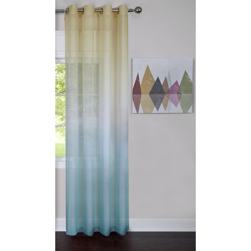 Lilie Semi Sheer Curtain Single Panel, Blue/Yellow, 52" W x 84" L