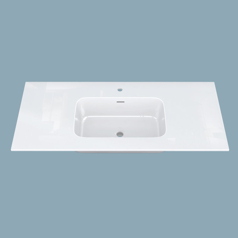 Plateau de meuble-lavabo simple à surface solide de 48 po en blanc avec lavabo