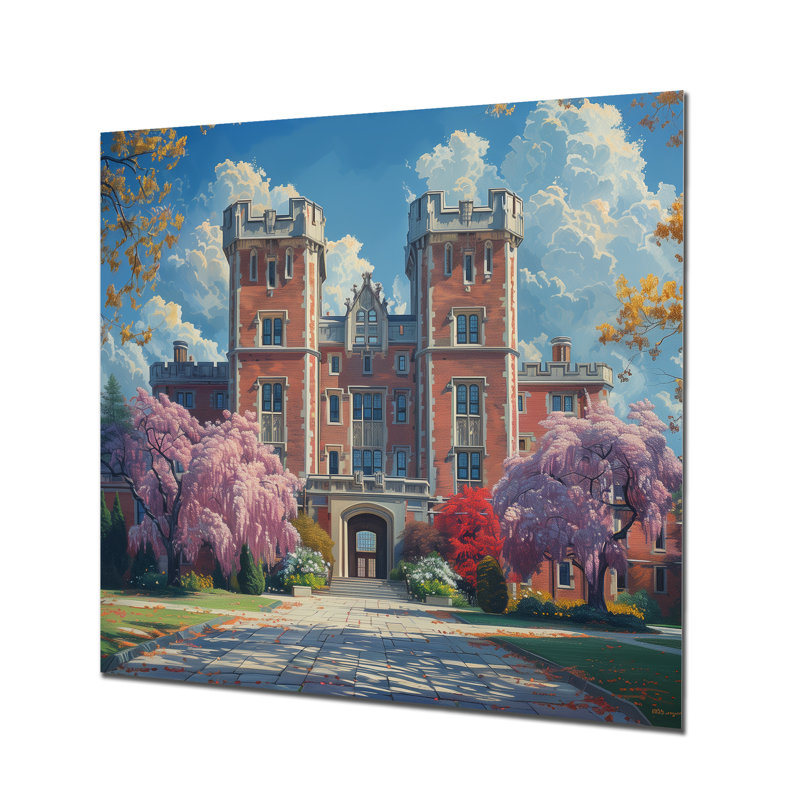  Décoration murale «Spring At Campus Hall II - Bâtiments collégiaux et universitaires», Métal métal