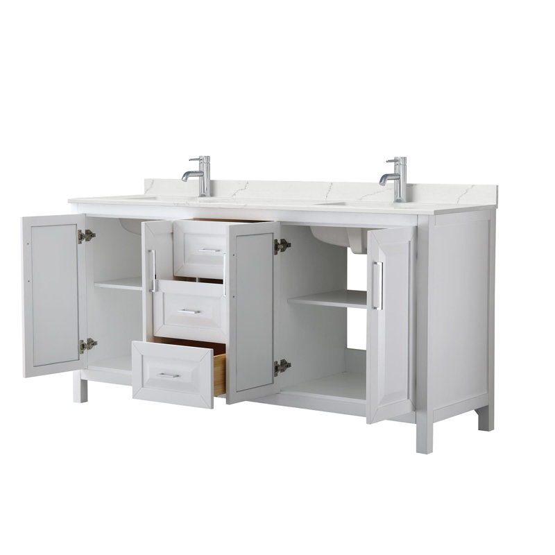 Daria 72'' W Vanity, Polished Chrome, White, White Quartz