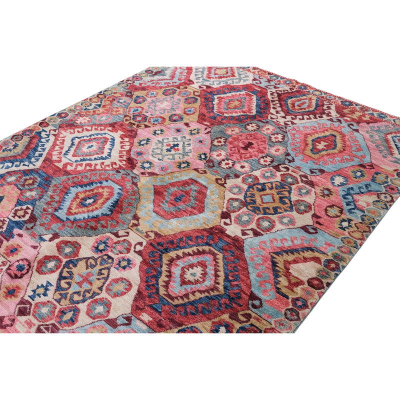 High-Quality Hand-Knotted Pink And Red Area Rug