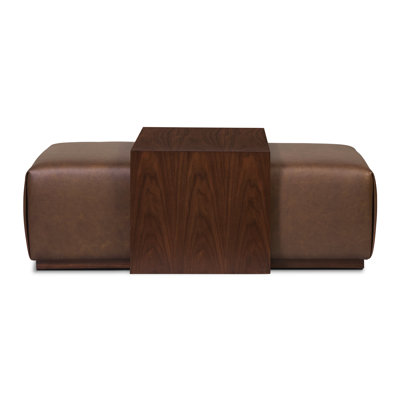 Jarmo Full-Grain Genuine Italian Leather Ottoman With Walnut Table