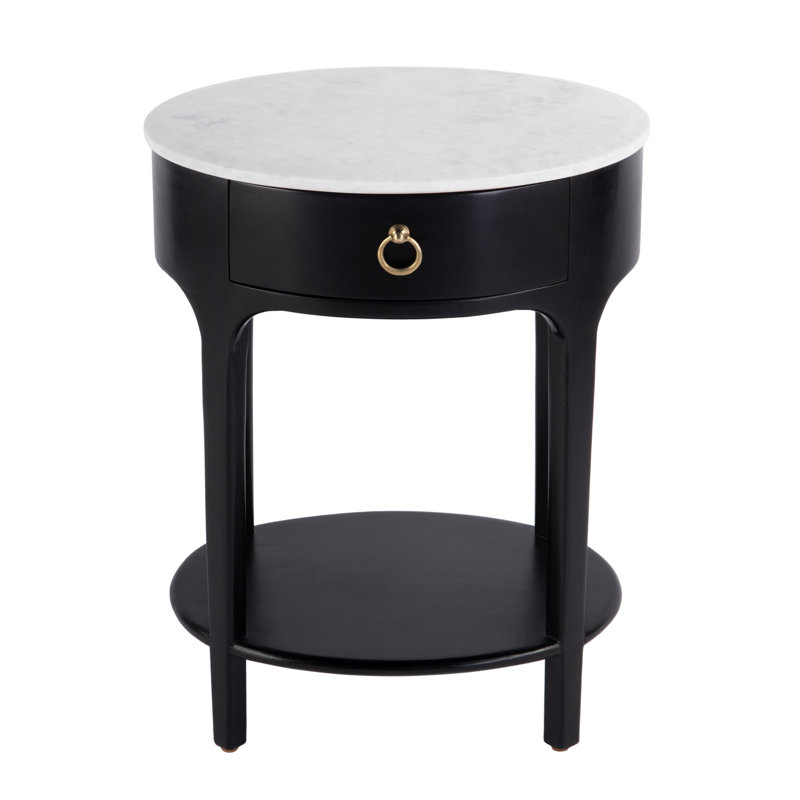 Ellen Marble Nightstand, Black
