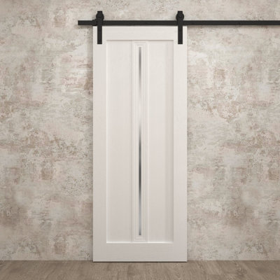 Porte de grange moderne 36 x 80 pouces Ego 5014 Chêne blanc peint Rail de 6,6 pi Quincaillerie robuste Panneau plein Portes intérieures